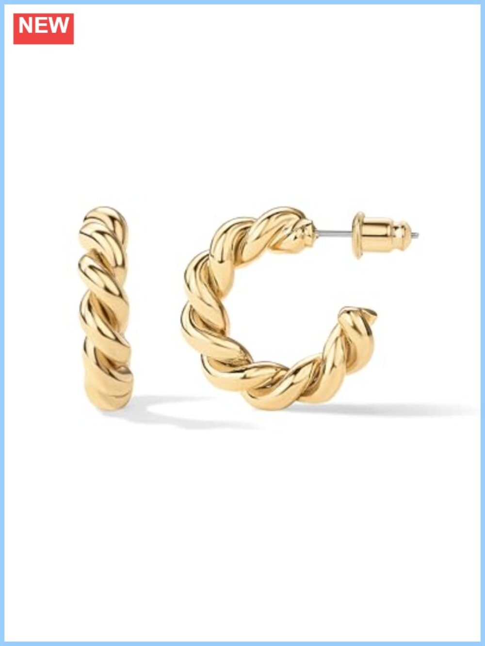 14K Gold Plated Twisted Rope Round Hoop Earrings Sterling Silver Posts